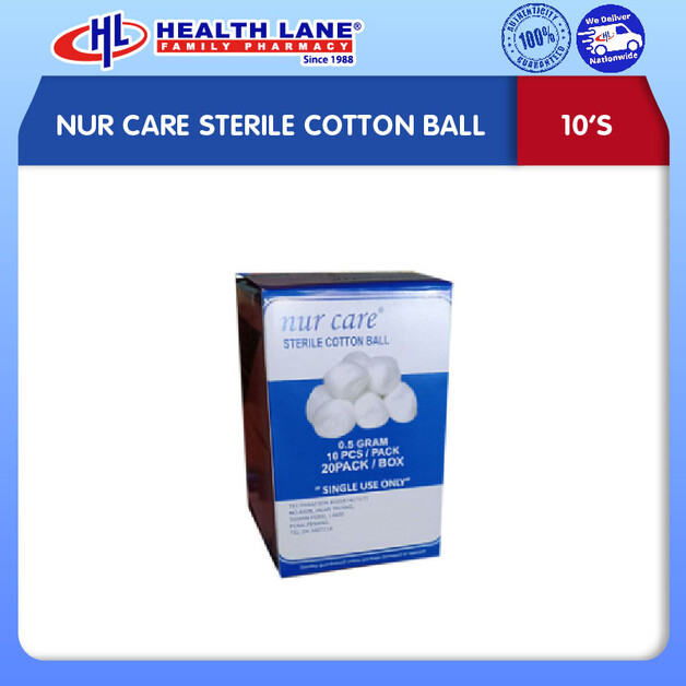NUR CARE STERILE COTTON BALL 10'S